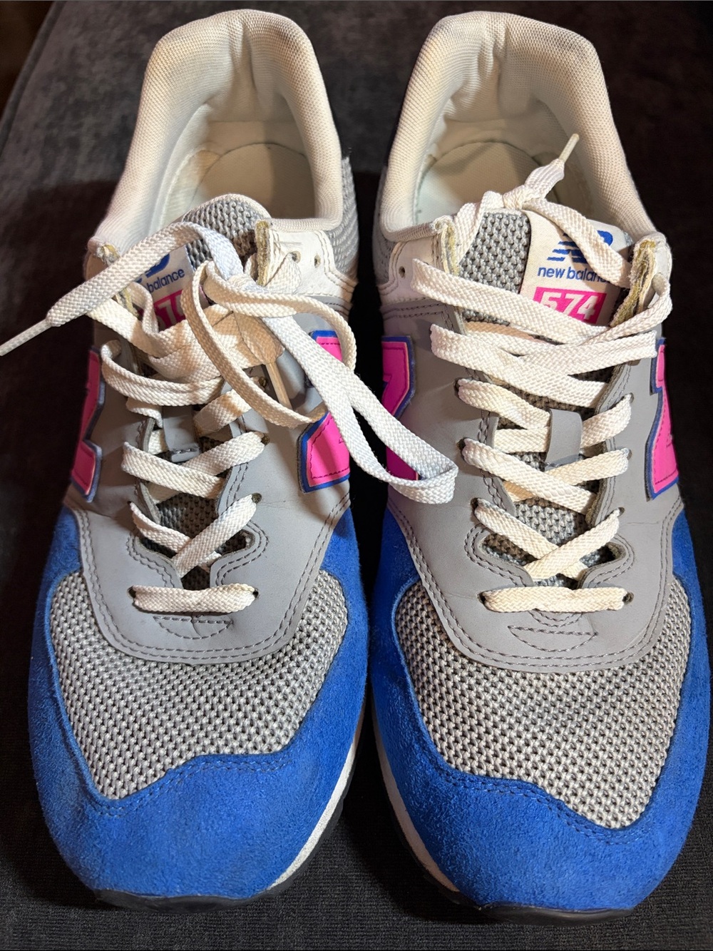 New Balance 574 Athletic Sneakers in Blue, Gray and Pink